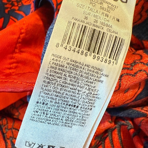 Desigual Floral Trouser Palazzo Size 36 / 8US Red Navy Boho Print Varsity Stripe - Picture 14 of 16